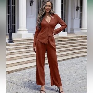 Rust Plisse Pants and Top Set